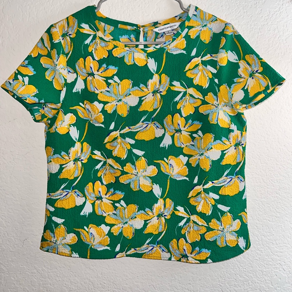 COUNTERPARTS Green and Yellow Floral Blouse